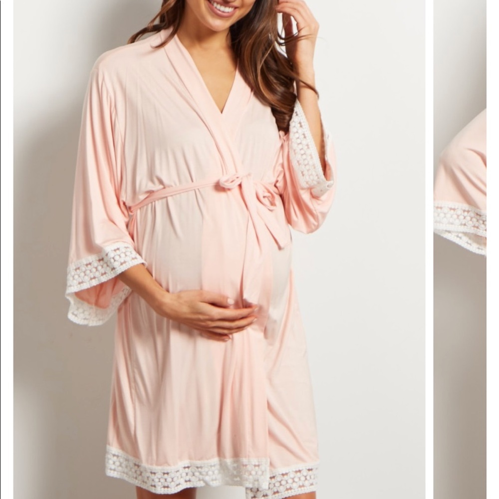 NWT Pink Lace Trim Delivery/Nursing Maternity Robe